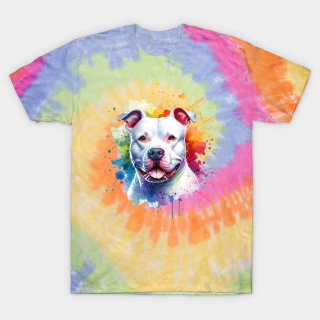 White Pitbull American Staffordshire Terrier Bully Dog Artwork T-Shirt by Sassee Designs